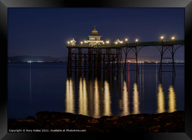 Clevedon Pier head at night Framed Print by Rory Hailes