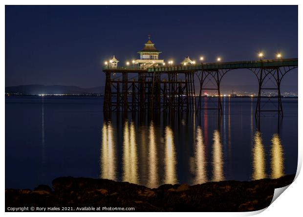 Clevedon Pier head at night Print by Rory Hailes