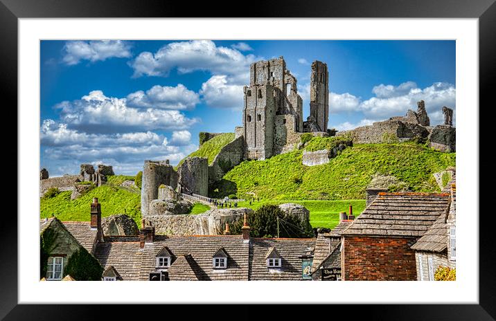 Corfe Castle Dorset: A Story of War and Ruin Framed Mounted Print by Roger Mechan