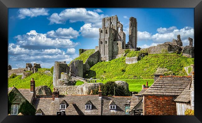 Corfe Castle Dorset: A Story of War and Ruin Framed Print by Roger Mechan