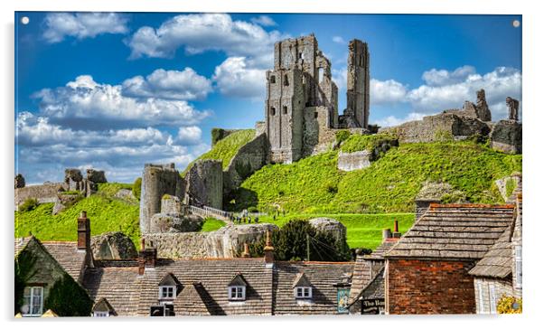 Corfe Castle Dorset: A Story of War and Ruin Acrylic by Roger Mechan