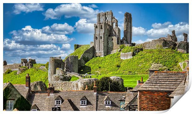 Corfe Castle Dorset: A Story of War and Ruin Print by Roger Mechan