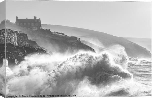 Porthleven Waves Canvas Print by Simon Maycock