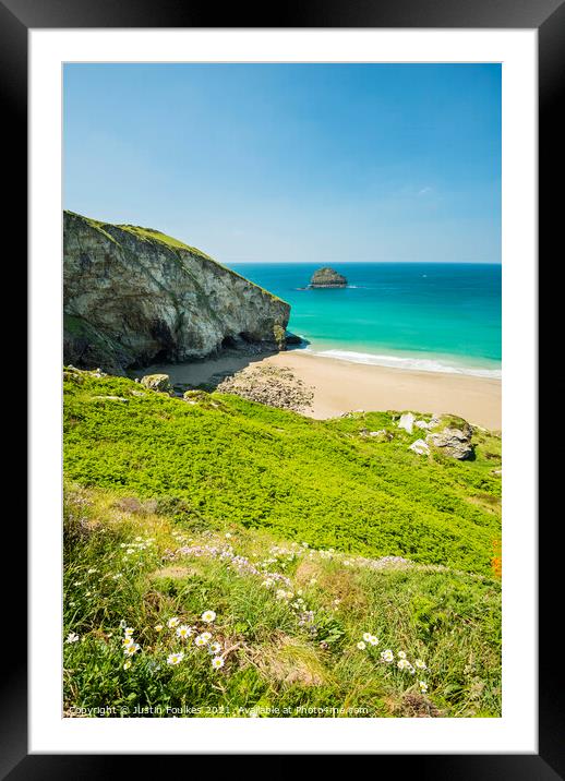 Gull Rock and Trebarwith Strand, Cornwall Framed Mounted Print by Justin Foulkes