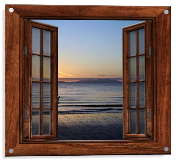 Arran at sunset, a window view Acrylic by Allan Durward Photography