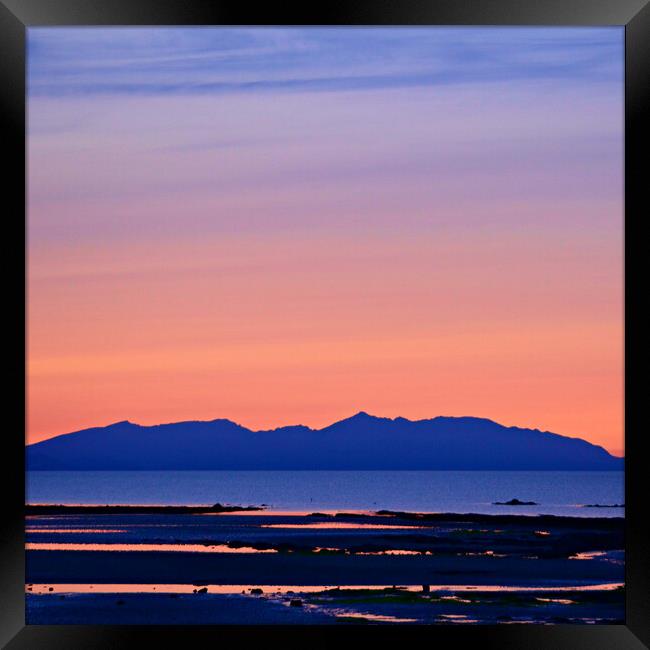 Greenan beach, Ayr view of Arran at dusk Framed Print by Allan Durward Photography