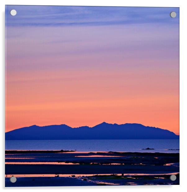 Greenan beach, Ayr view of Arran at dusk Acrylic by Allan Durward Photography