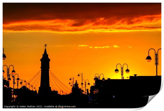 Majestic Sunset over Skegness Clock Tower Print by Helkoryo Photography