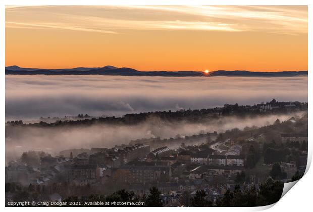 Fog Over Dundee City & Tay Print by Craig Doogan