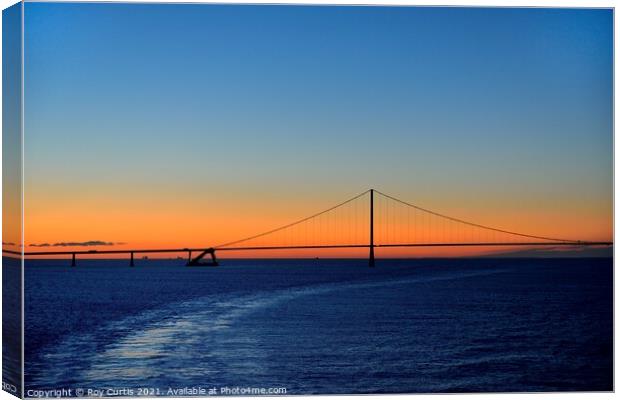 The Storbaelt Bridge after Sunset Canvas Print by Roy Curtis