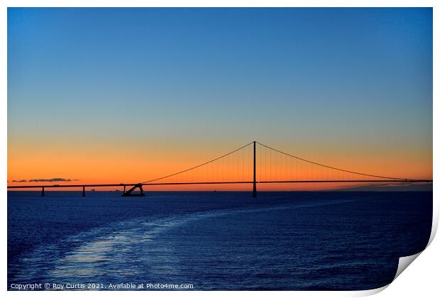 The Storbaelt Bridge after Sunset Print by Roy Curtis