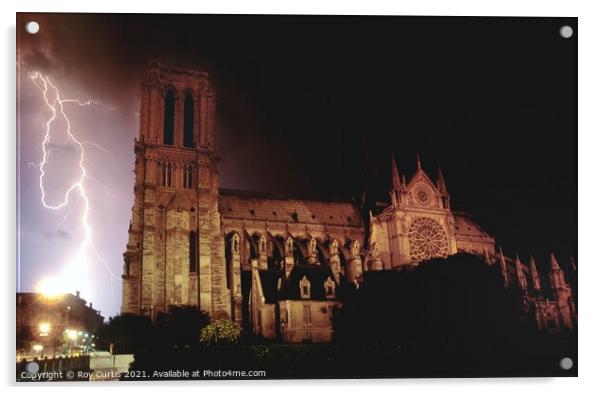 Notre Dame Lightning Acrylic by Roy Curtis