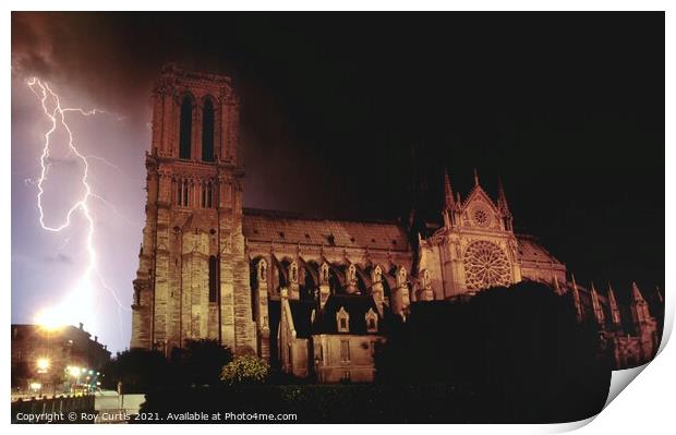 Notre Dame Lightning Print by Roy Curtis