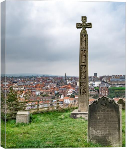 Caedmon Cross in Whitby, North Yorkshire Canvas Print by Chris Yaxley