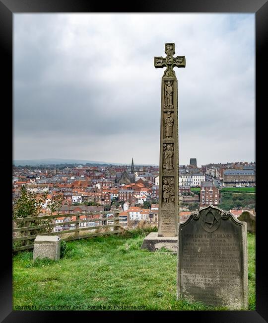 Caedmon Cross in Whitby, North Yorkshire Framed Print by Chris Yaxley