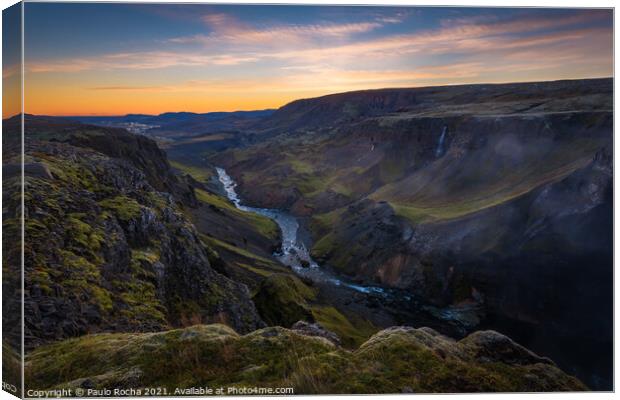 Fossardalur valley and Fossá river in Iceland at sunset. Canvas Print by Paulo Rocha