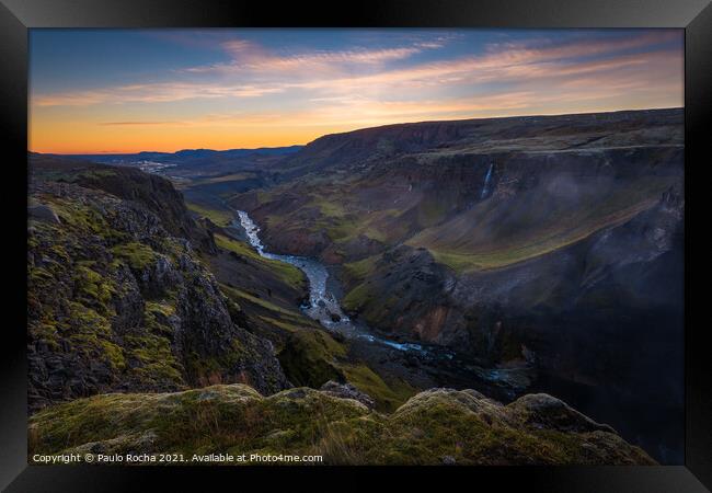 Fossardalur valley and Fossá river in Iceland at sunset. Framed Print by Paulo Rocha