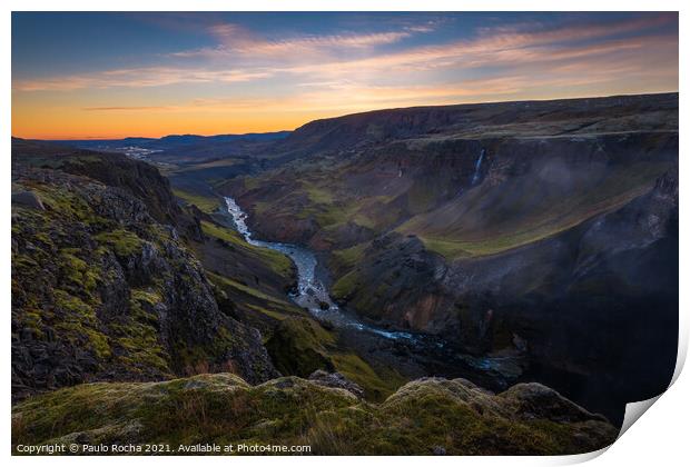 Fossardalur valley and Fossá river in Iceland at sunset. Print by Paulo Rocha