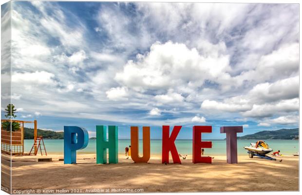Sign for Phuket on Patong Beach, Thailand Canvas Print by Kevin Hellon