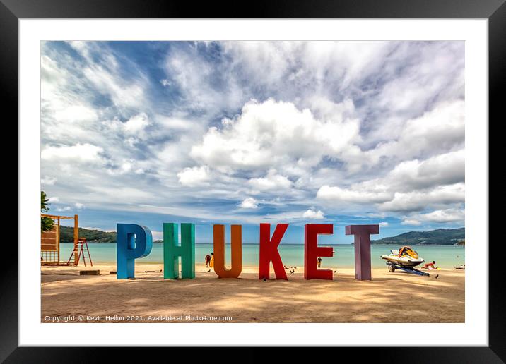 Sign for Phuket on Patong Beach, Thailand Framed Mounted Print by Kevin Hellon