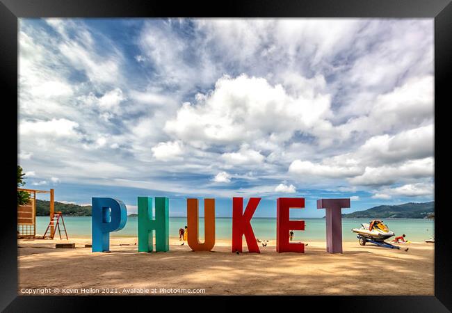 Sign for Phuket on Patong Beach, Thailand Framed Print by Kevin Hellon