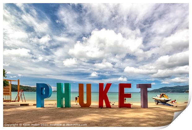 Sign for Phuket on Patong Beach, Thailand Print by Kevin Hellon