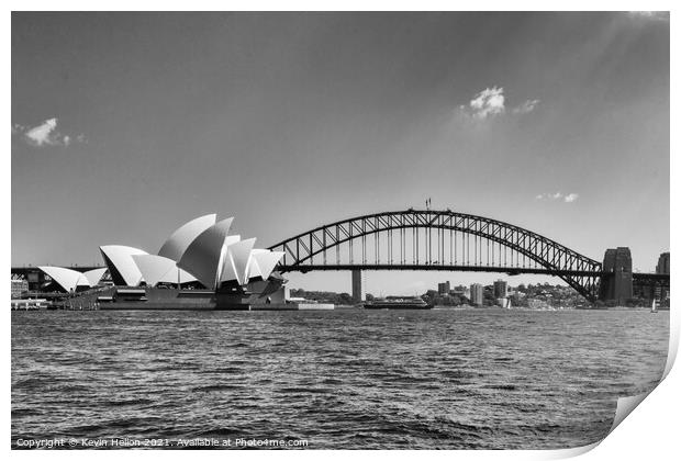 View of the Opera House in Sydney Harbor. The Sydney Harbour Bri Print by Kevin Hellon