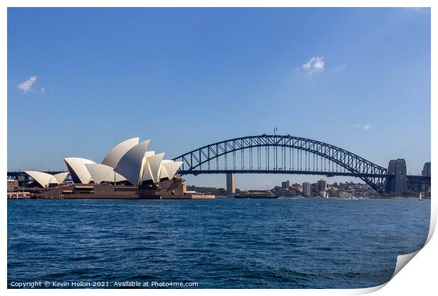 View of the Opera House in Sydney Harbor. The Sydney Harbour Bri Print by Kevin Hellon