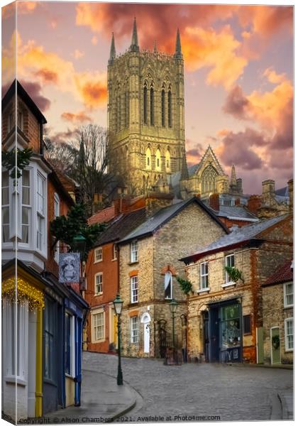 Lincoln Cathedral From Steep Hill Portrait  Canvas Print by Alison Chambers