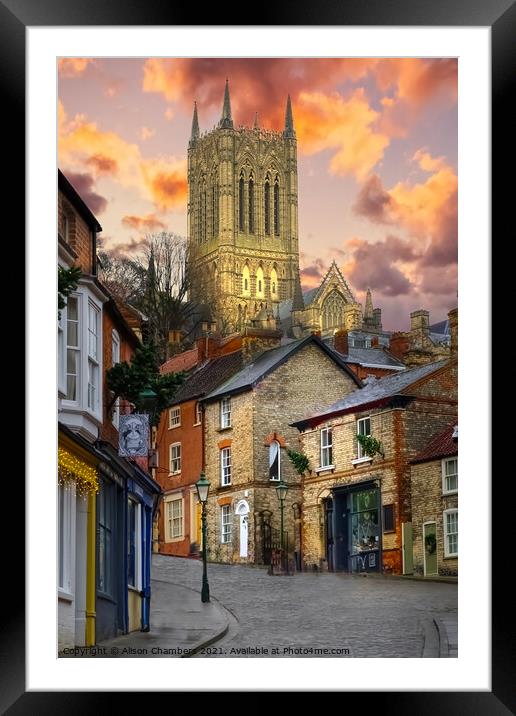 Lincoln Cathedral From Steep Hill Portrait  Framed Mounted Print by Alison Chambers