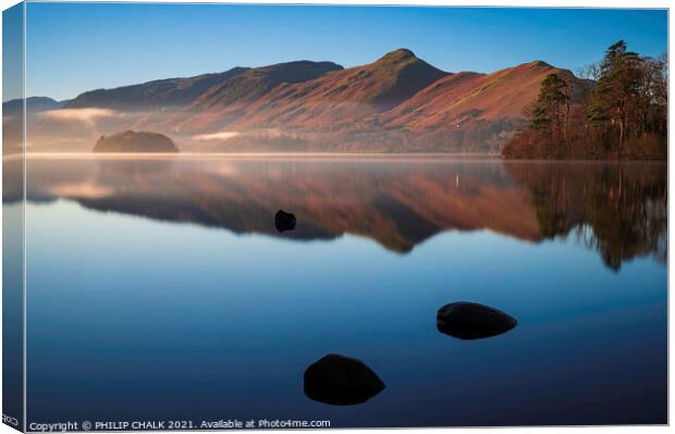 Early morning mist over Derwent water 657 Canvas Print by PHILIP CHALK