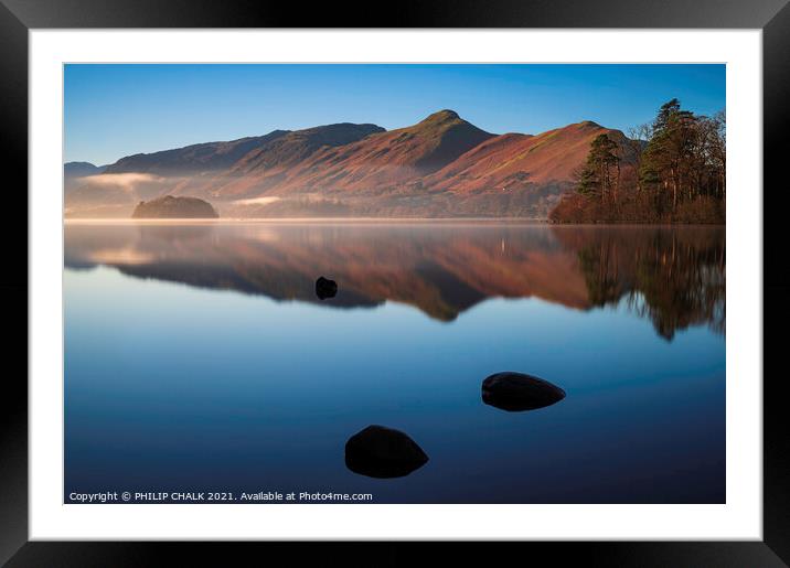 Early morning mist over Derwent water 657 Framed Mounted Print by PHILIP CHALK