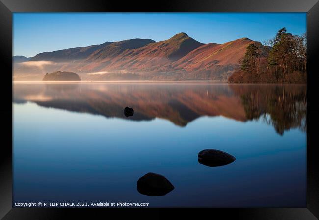Early morning mist over Derwent water 657 Framed Print by PHILIP CHALK