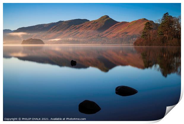 Early morning mist over Derwent water 657 Print by PHILIP CHALK