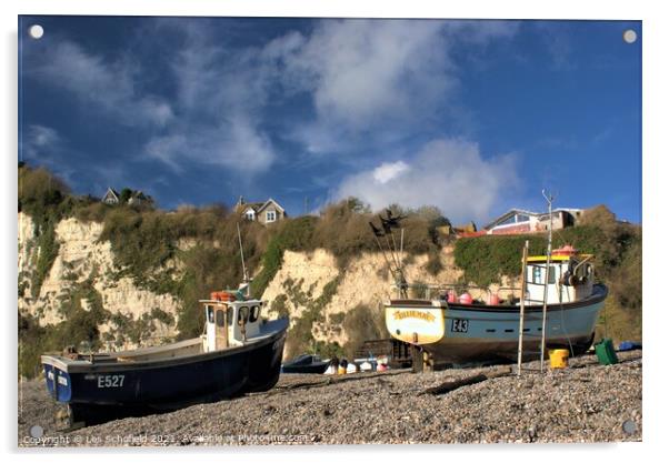 Fishing boats at Beer   Acrylic by Les Schofield