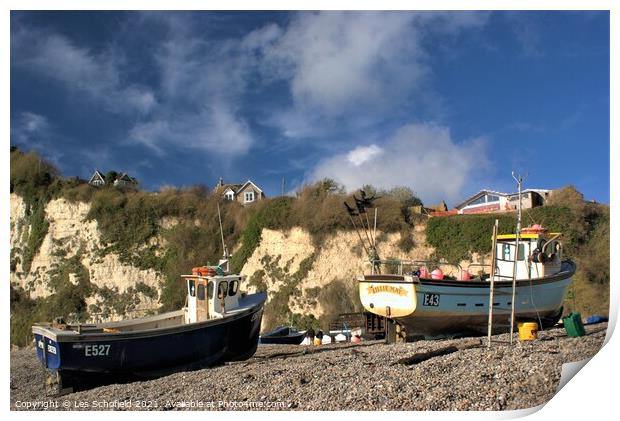 Fishing boats at Beer   Print by Les Schofield