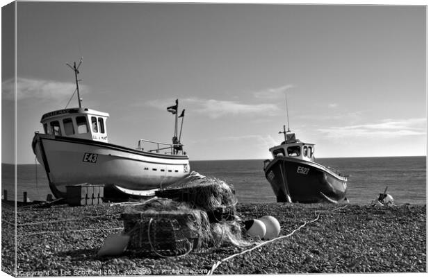 Fishing Boats  at Devon  Canvas Print by Les Schofield
