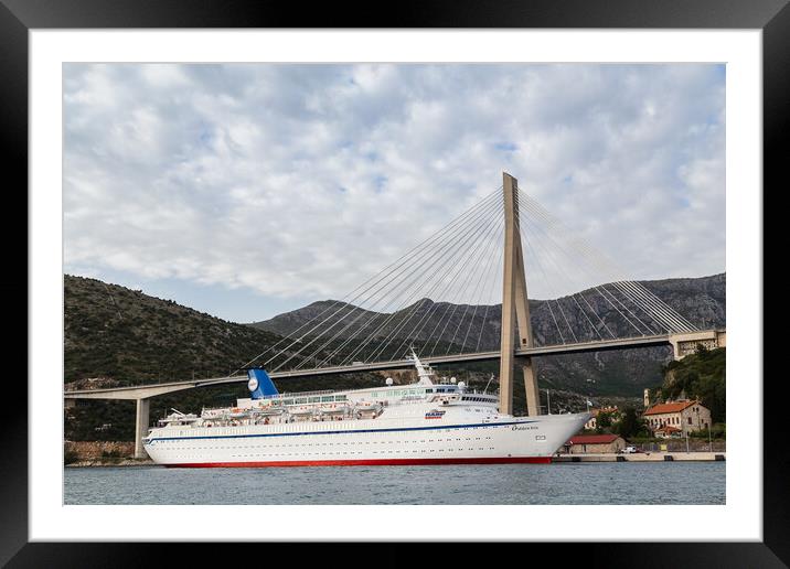 Boat by Dubrovnik's suspension bridge Framed Mounted Print by Jason Wells