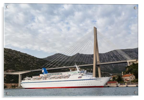 Boat by Dubrovnik's suspension bridge Acrylic by Jason Wells