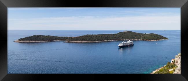 Cruise ship moored between Lokrum and Dubrovnik Framed Print by Jason Wells