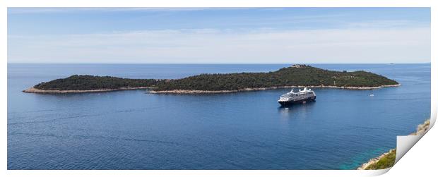 Cruise ship moored between Lokrum and Dubrovnik Print by Jason Wells