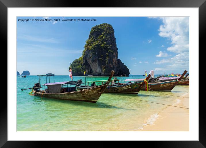 Longboats moored up on Krabi, Phuket, Thailand  Framed Mounted Print by Steven Nokes