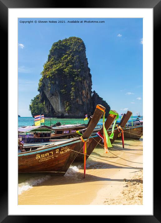 Majestic Longboats and Iconic Beach of James Bond Framed Mounted Print by Steven Nokes