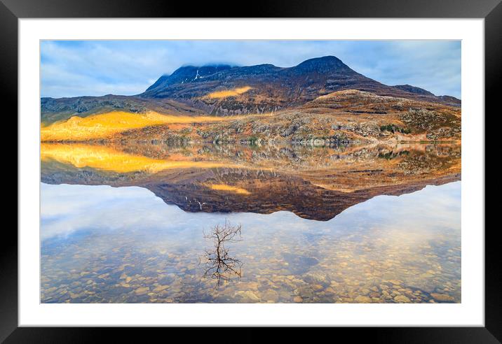 Slioch reflected in Loch Maree Framed Mounted Print by John Frid