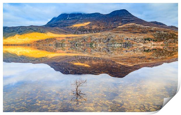 Slioch reflected in Loch Maree Print by John Frid