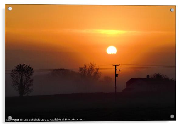 Misty orange sunrise  Acrylic by Les Schofield