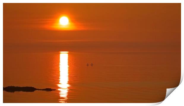 Paddleboarders enjoying the sunrise Print by Cecil Owens