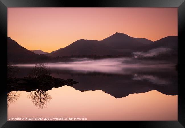 Serene Sunset Reflections on Derwent Water Framed Print by PHILIP CHALK