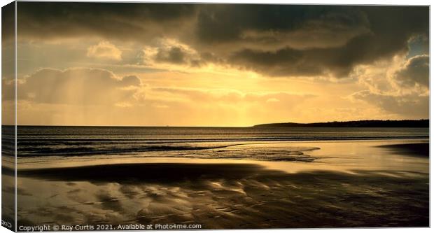 Pendower Beach Golden Sunset Canvas Print by Roy Curtis