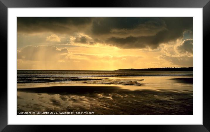 Pendower Beach Golden Sunset Framed Mounted Print by Roy Curtis
